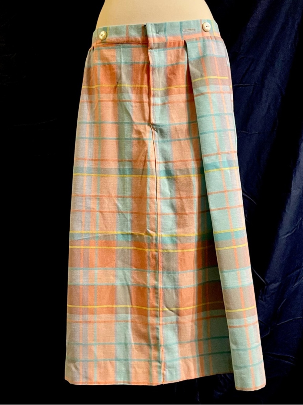 TanJay Pastel Coral and Mint Plaid Maxi Skirt